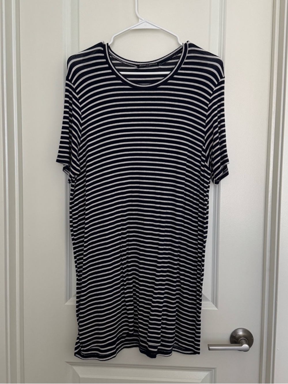 Brandy Melville Navy and White Striped T Shirt Dress